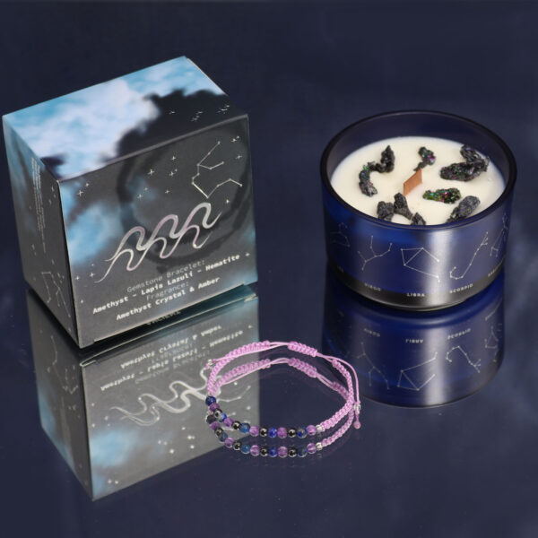 Vela de Cristal del Zodiaco con Pulsera de Piedras Preciosas - Acuario - Imagen 2