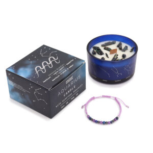 Vela de Cristal del Zodiaco con Pulsera de Piedras Preciosas - Acuario