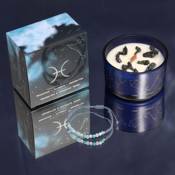 Vela de Cristal del Zodiaco con Pulsera de Piedras Preciosas - Piscis - Imagen 2
