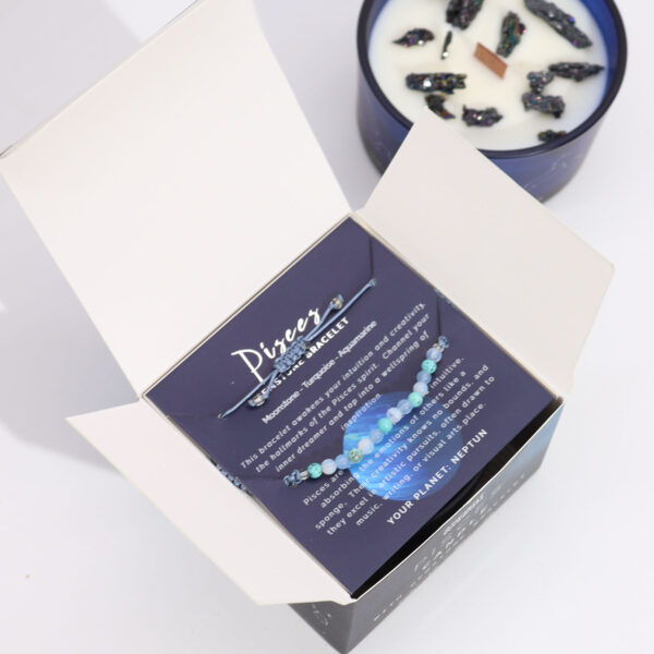 Vela de Cristal del Zodiaco con Pulsera de Piedras Preciosas - Piscis - Imagen 3