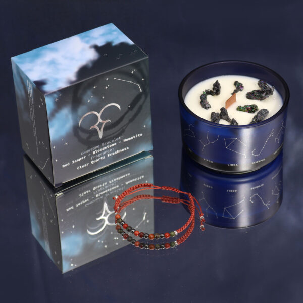 Vela de Cristal del Zodiaco con Pulsera de Piedras Preciosas - Aries - Imagen 2