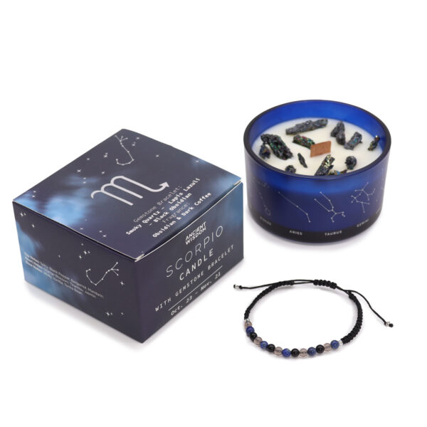 Vela de Cristal del Zodíaco con Pulsera de Piedras Preciosas - Escorpio