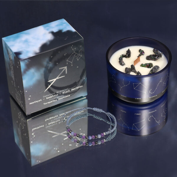 Vela de Cristal del Zodíaco con Pulsera de Piedras Preciosas - Sagitario - Imagen 2