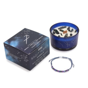 Vela de Cristal del Zodíaco con Pulsera de Piedras Preciosas - Sagitario