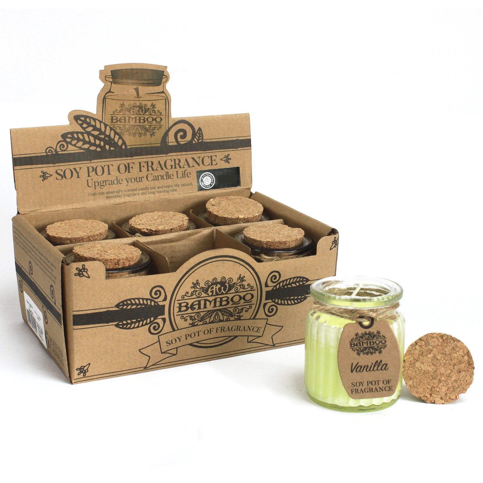 Vela de soja vainilla encendida con llama suave